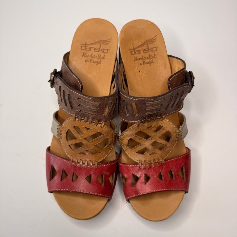Dansko Multi Color Leather Cutout Block Heel Sandals Brazil 39 1332990300